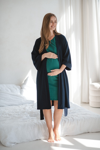 Milk&Love vestaglia premaman blu navy - cotone con elastan, confortevole, manica 7/8