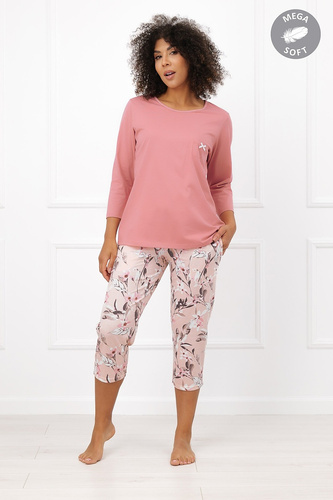 Italian Fashion Kafelia Pigiama donna Mega Soft 3/4 fiori tasca