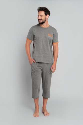 Marek Pigiama uomo manica corta, pantalone 3/4 Moda italiana- medio melange