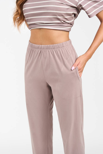 Betty Pigiama da donna manica corta, pantaloni lunghi Moda italiana - cappuccino/stampa cappuccino