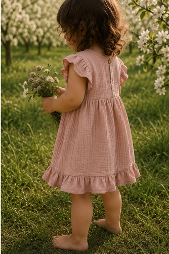 Mamatti SA50410 abito bambini in mussola rosa polvere leggero e traspirante