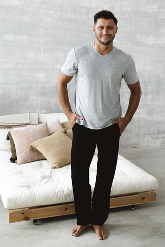 Dallas Pigiama uomo manica corta, pantaloni lunghi Moda italiana- melange/nero