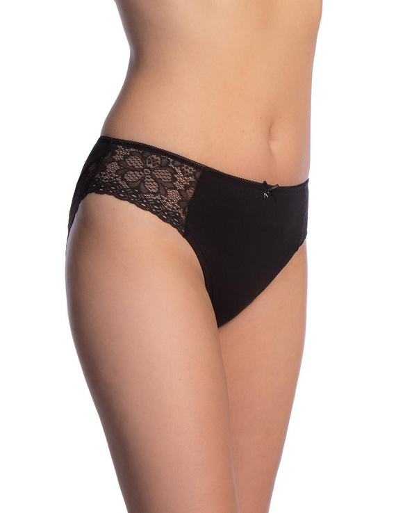 Lama L-1606 BI Slip Donna Cotone Bikini con Pizzo Nero 2 pezzi