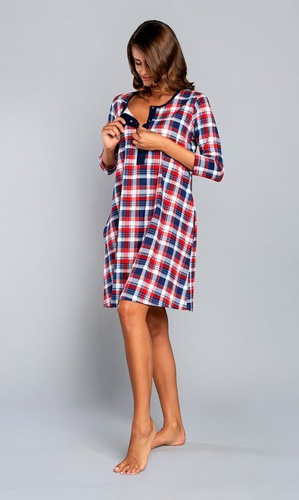 Camicia da notte Rugia per la maternità e l'allattamento con maniche a 3/4 - Moda italiana - rosso