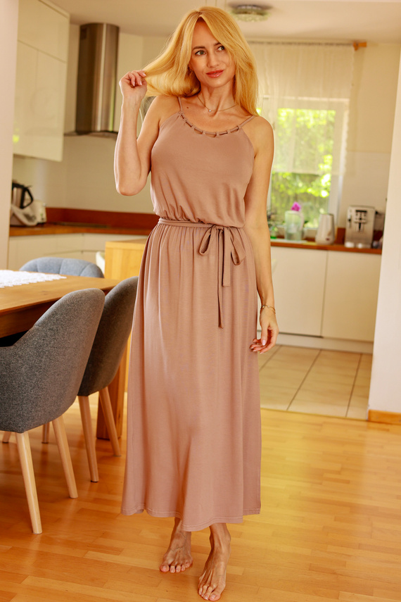 Grace Mirale - Abito lungo in viscosa con spacco | manifattura polacca - latte