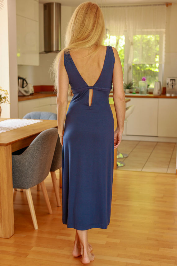 Senai Dress Mirale - Lungo in viscosa con scollo a V davanti e dietro | Produzione polacca - blu navy