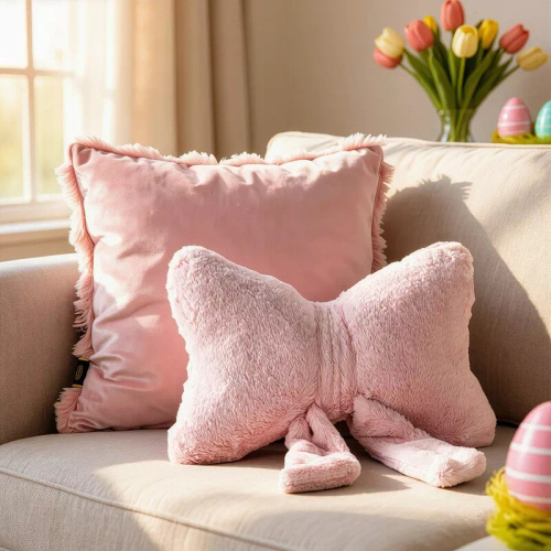 Eurofirany Wiosna 135 – cuscino decorativo 37x10x30 con fiocco pink