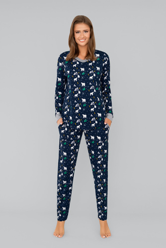 Ava Pigiama e pantaloni a maniche lunghe da donna Italian Fashion - stampa blu navy