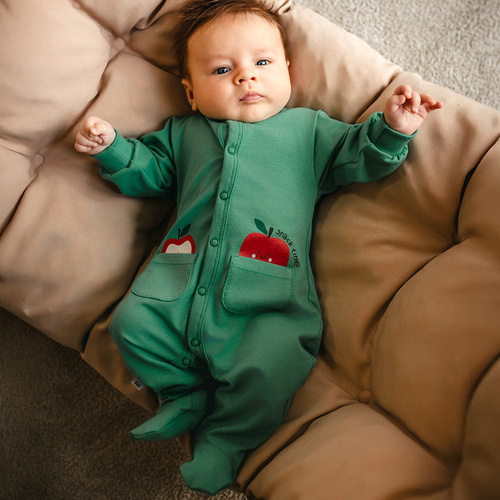 Tutina neonato Eevi Snack Time verde cotone comoda