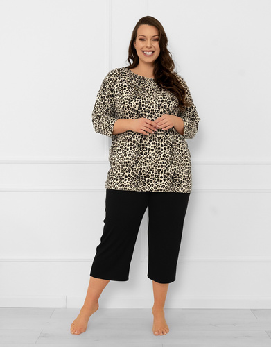 Kenya Pigiama da donna Italian Fashion - stampa leopardo, manica 3/4 e pantaloni 3/4