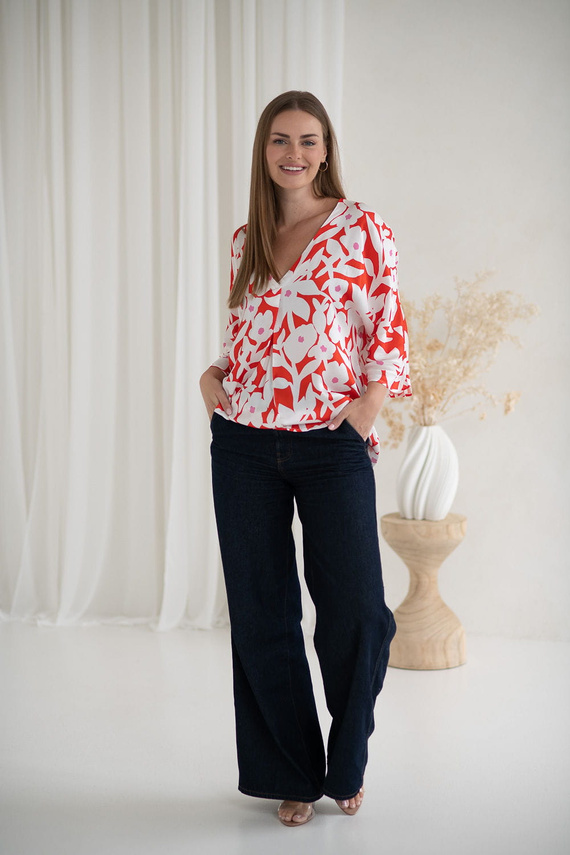 Camicetta premaman Mamafullness Milk&Love a fiori - viscosa, manica 3/4, oversize