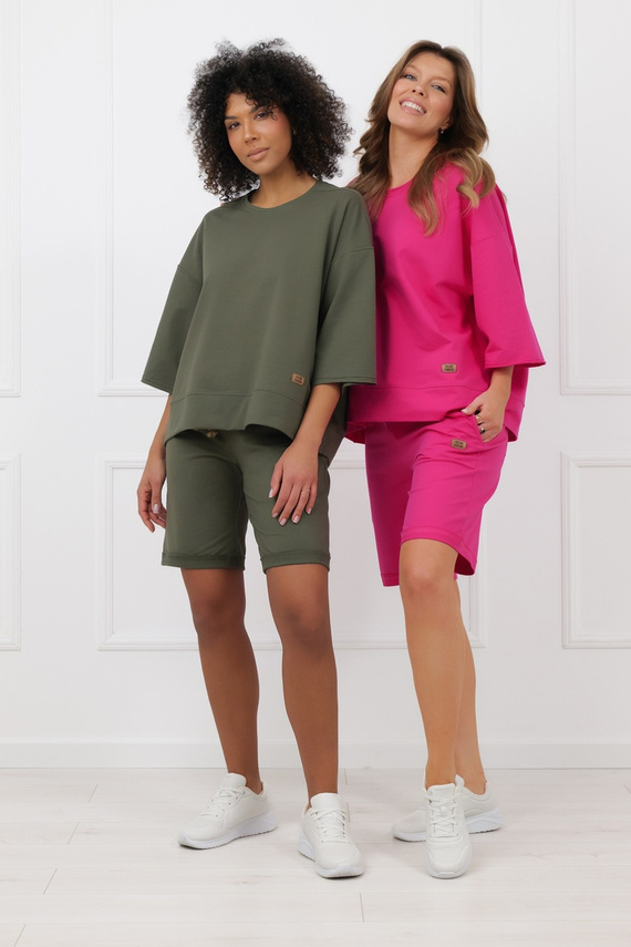 Felpa Kaori Italian Fashion 3/4 manica cotone elastan - fucsia