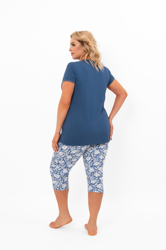 Pigiama da donna Boma - manica corta, pantaloni 3/4, cotone Moda italiana - jeans/stampa