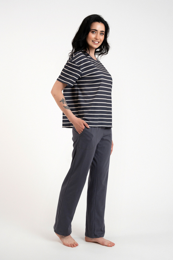 Betty Pigiama donna manica corta, pantaloni lunghi Moda italiana - stampa grafite/grafite