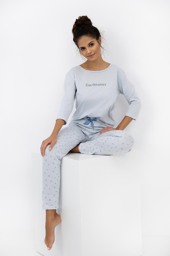 Daydreamer Sensis pigiama 3/4 donna tortora - pigiama blu in cotone con pantaloni lunghi