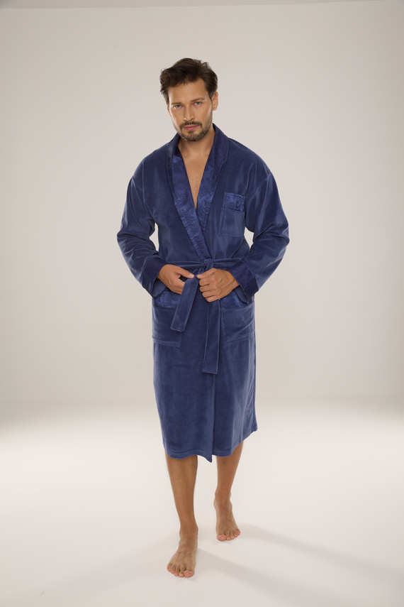 868 Nobile accappatoio da uomo in velluto De Lafense - elegante, morbido, pregiato, denim