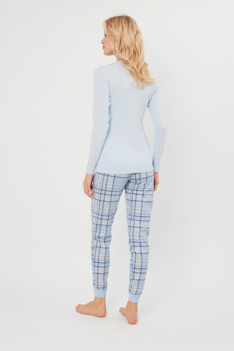 Katrin Pigiama da donna manica lunga, pantaloni lunghi Moda italiana - blu/stampa