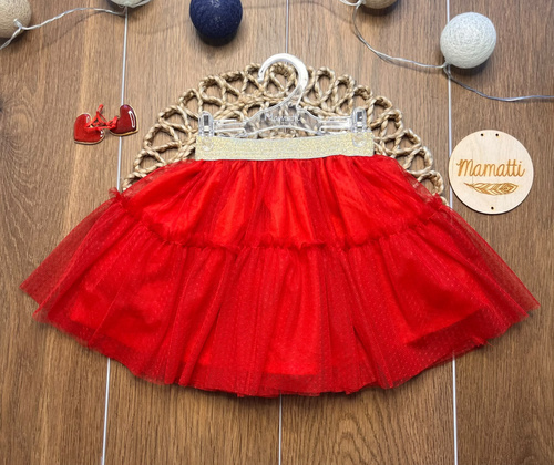 Gonna bambina rossa ST115 in tulle morbido, tulle metallizzato, elastico in vita