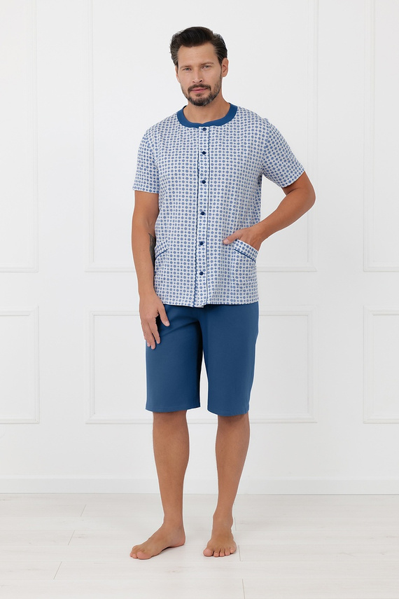 Pigiama uomo Homer Italian Fashion in cotone, corta, con apertura frontale