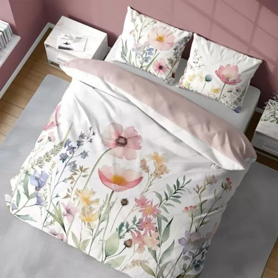 5429 Una biancheria da letto in microfibra 3D con fiori di prato acquerellati - Detexpol