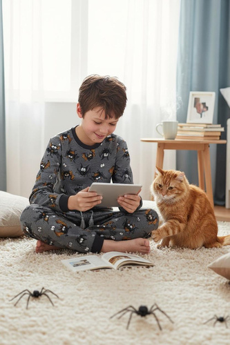 Pigiama bambino Cornette Bat 2 264/182, 263/182 grigio - cotone, manica lunga, motivo pipistrello