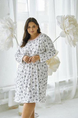 Martina 3467 Taro camicia da notte bianca, cotone, manica lunga, taglio femminile e comfort