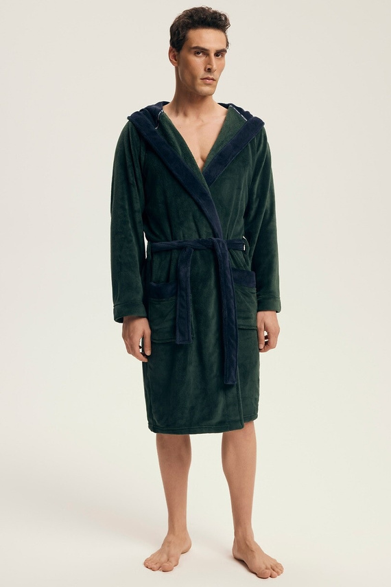 Accappatoio Henderson da uomo 43377 Natch green- cappuccio, maglia calda, comfort ed eleganza