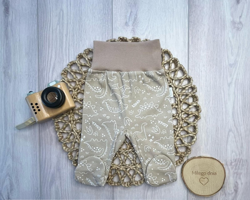 Mamatti PD16520 Pantaloni corti per neonati in cotone con dinosauri beige