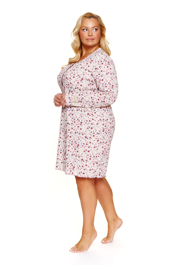 7308 Doctor Nap - Camicia da notte gravidanza e allattamento plus size | Cotone con elastan, produzione polacca - flores