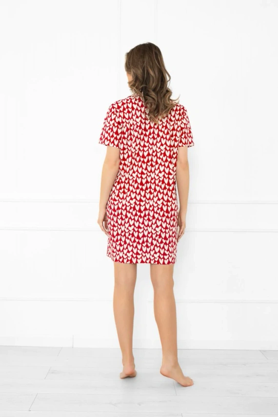 Ksenia Italian Fahion - camicia da notte da donna in cotone con cuori, abbottonata, a maniche corte