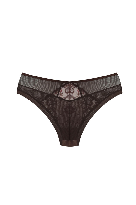 Slip brasiliani Mediolano 19255 marroni in pizzo con ricamo floreale