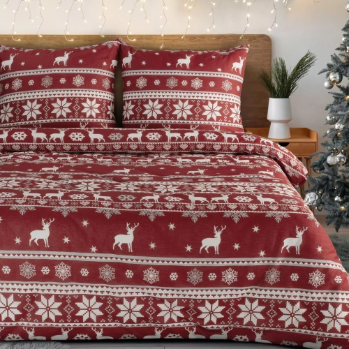 Biancheria da letto natalizia Oslo Eurofirany rosso - cotone ranforce, reversibile