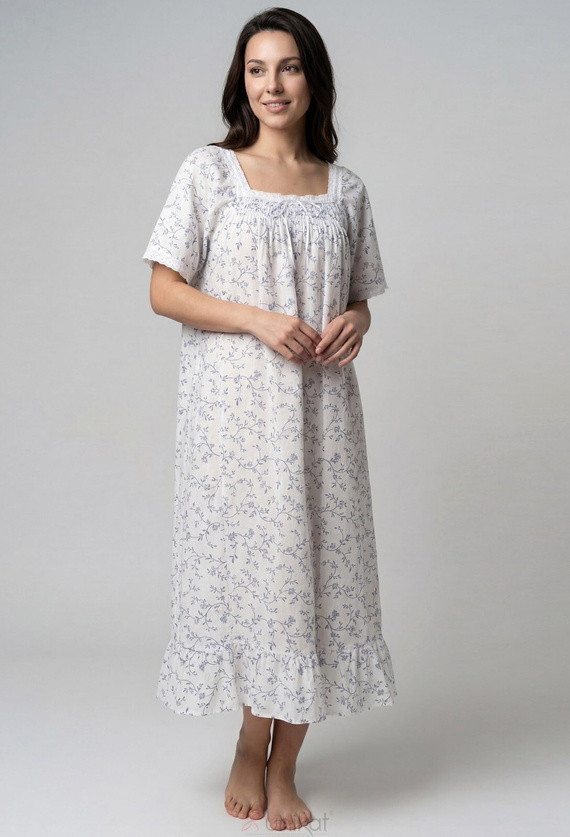 Camicia da notte Unikat Agnes 100% cotone lunga estiva con balza