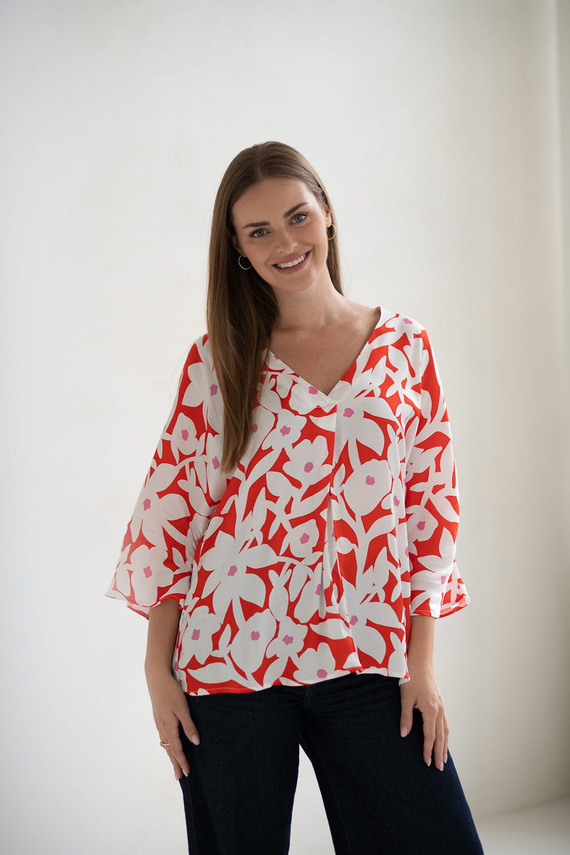 Camicetta premaman Mamafullness Milk&Love a fiori - viscosa, manica 3/4, oversize