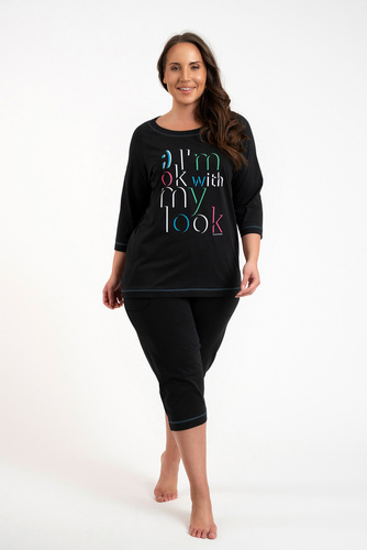 Olza Pigiama da donna manica 3/4, pantalone 3/4 Moda italiana - nero