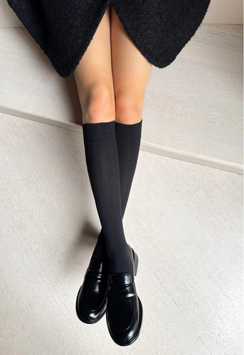 Laura Veneziana calzino nero in microfibra, a righe larghe, senza cucitura