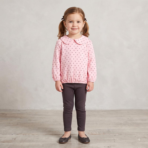 Blusa bambina Nicol Tosia 225138 cotone rosa con cuoricini a pallina