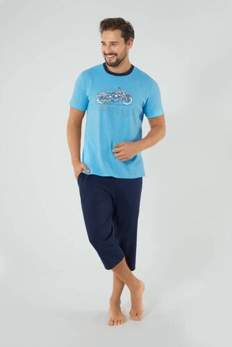 Junak Pigiama uomo a maniche corte e pantaloni 3/4 Moda italiana - blu/verde