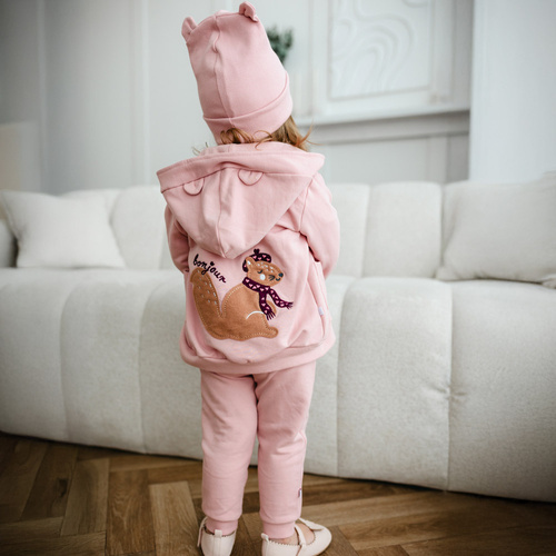 Set di felpe Fluffy Tails Pink - felpa con cappuccio e ricamo + pantaloni con coulisse