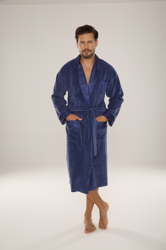 868 Nobile accappatoio da uomo in velluto De Lafense - elegante, morbido, pregiato, denim