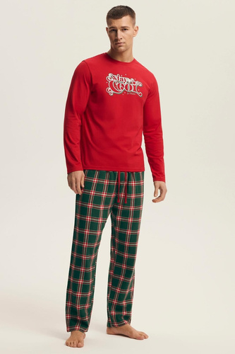 Pigiama Henderson da uomo 43459 Rosso torrone - cotone, festivo, con pantaloni di flanella