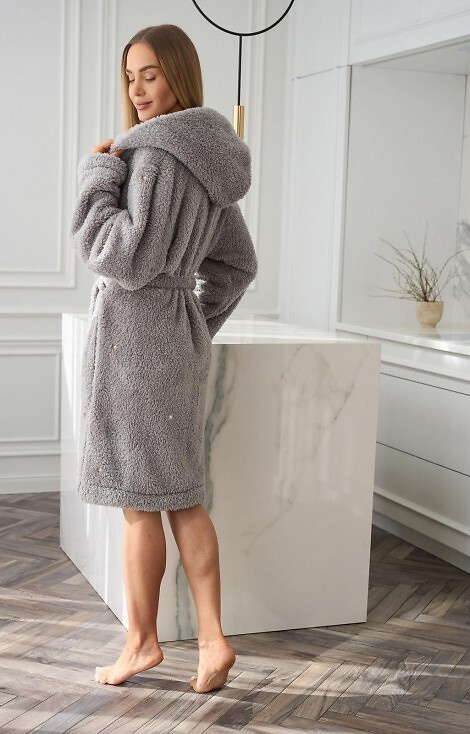 2559 Liv L&L accappatoio donna con cappuccio grigio - corto e confortevole