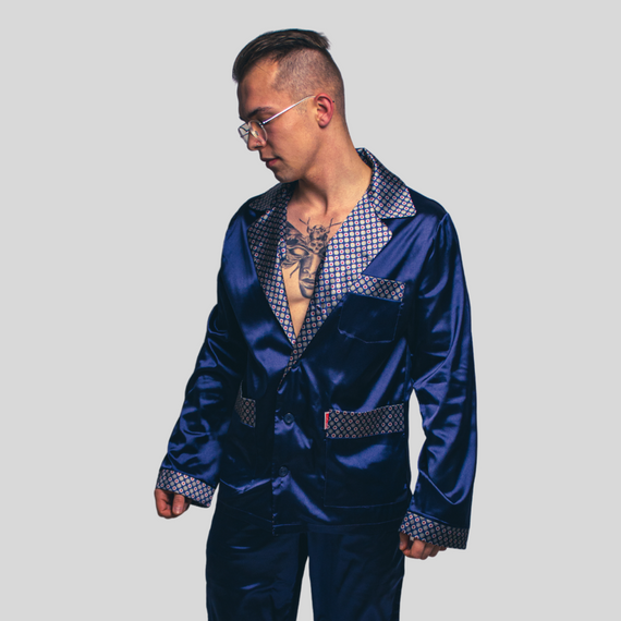 939 Pigiama da uomo in raso - blu navy