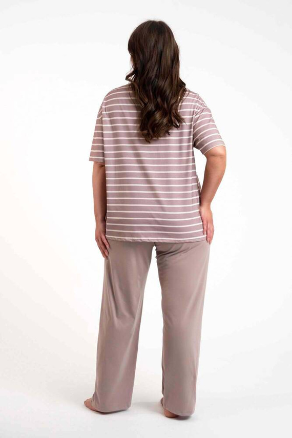 Betty Pigiama da donna manica corta, pantaloni lunghi Moda italiana - cappuccino/stampa cappuccino