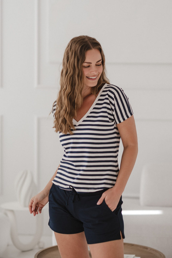 Camicetta per gravidanza e allattamento Two Ways - manica corta, comoda Milk&Love a righe bianche e blu navy