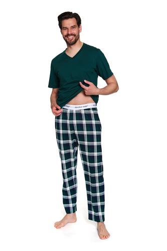 Doctor Nap 7368 - Pigiama da uomo in cotone con maglietta con scollo a V | 100% cotone, polacco - smeraldo