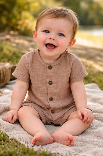 Baby Rampers Just Muslin 02235RL Makoma latte- mussola 100% cotone, manica corta