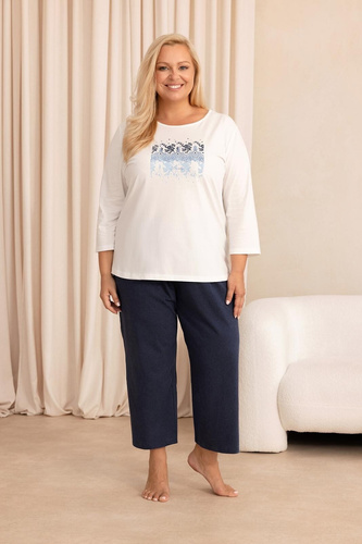 Pigiama donna Regina 4024 100% cotone Manica 7/8 Pantaloni 7/8 ecru
