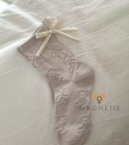 Calze Magnetis da donna CO5020 beige - cotone, jacquard con motivo orsetto