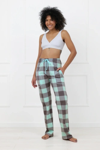 Pantaloni donna Sandra Italian Fashion lunghi in cotone a quadri con tasche